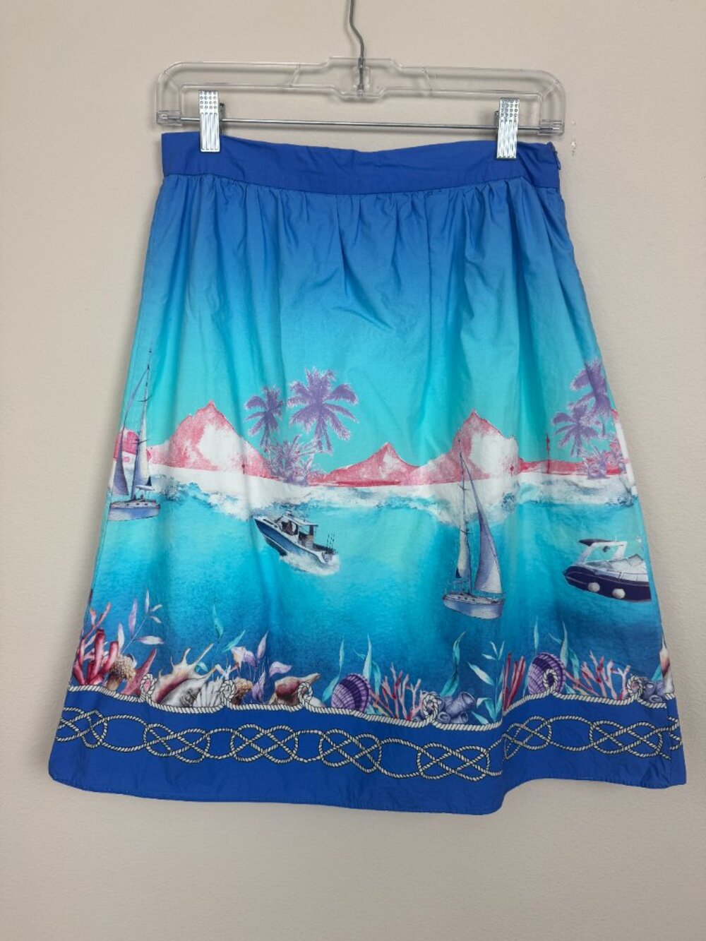 Coastal Sailboat Yacht Novelty Print Skirt Cotton A-Line Boston Proper Size 8